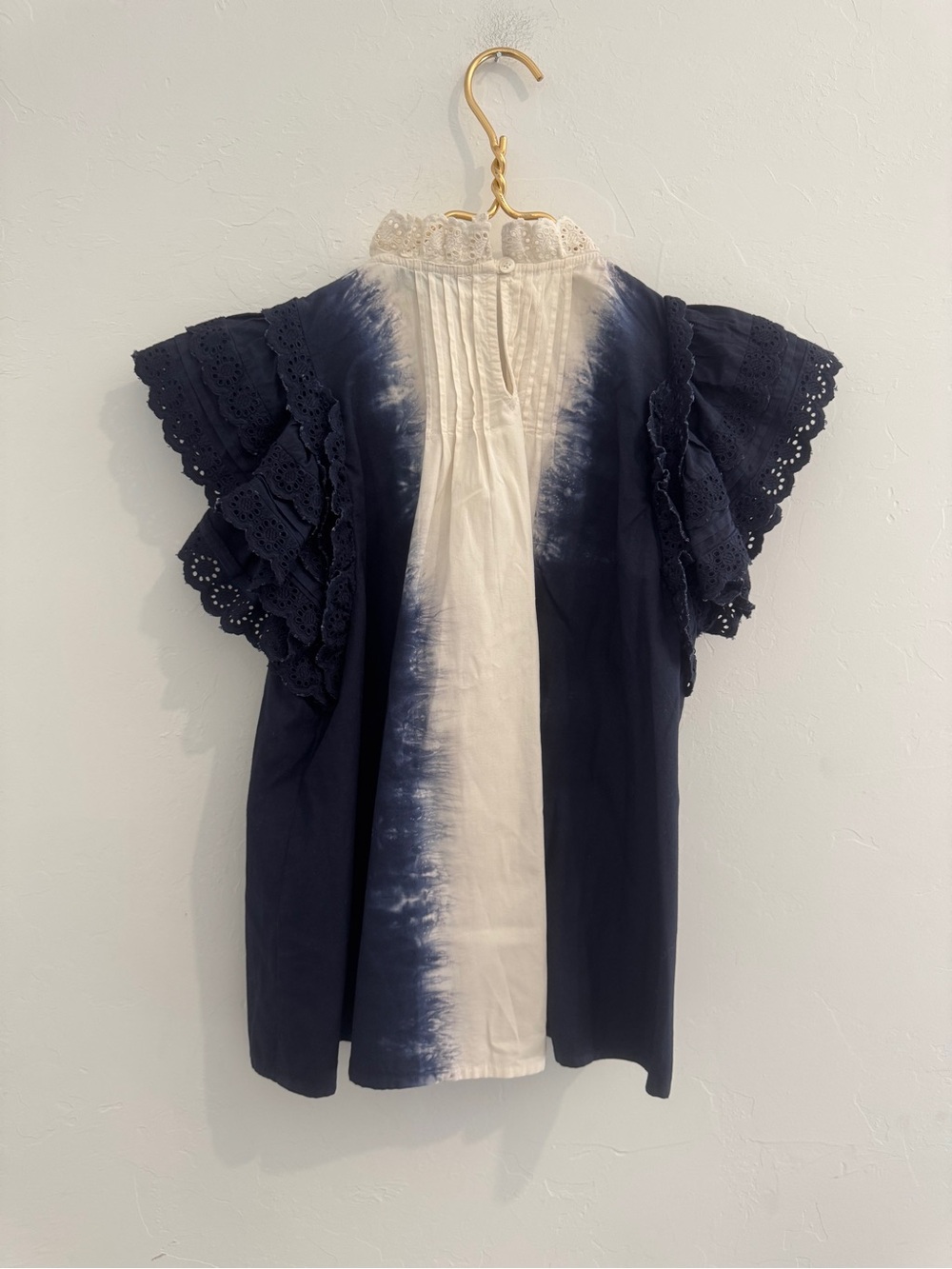 Sea New York Evelyn Cotton Tie Dye Eyelet Ruffle Flutter Sleeve Blouse Top Small - Picture 3 of 3